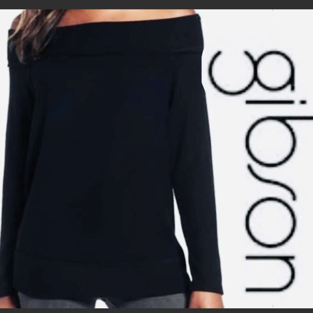 NWT GIBSON Sweater Fleece Off The Shoulders Top SZ:XS Black.  MRSP:$54